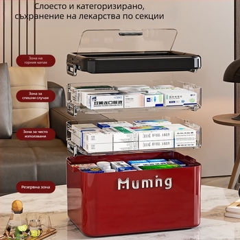Персонализирано лого многоетажна кутия за съхранение с отделения, преносима дръжка и защита от прах за нокти и лекарства