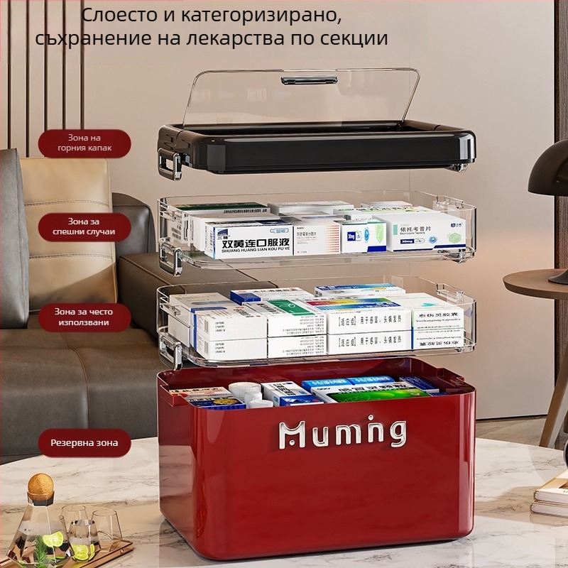 Персонализирано лого многоетажна кутия за съхранение с отделения, преносима дръжка и защита от прах за нокти и лекарства