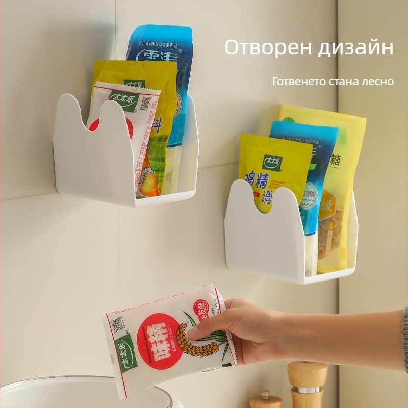Стенно окачващ рафт за подправки в кухнята – многофункционално съхранение на сол, соев сос и бурканчета с подправки