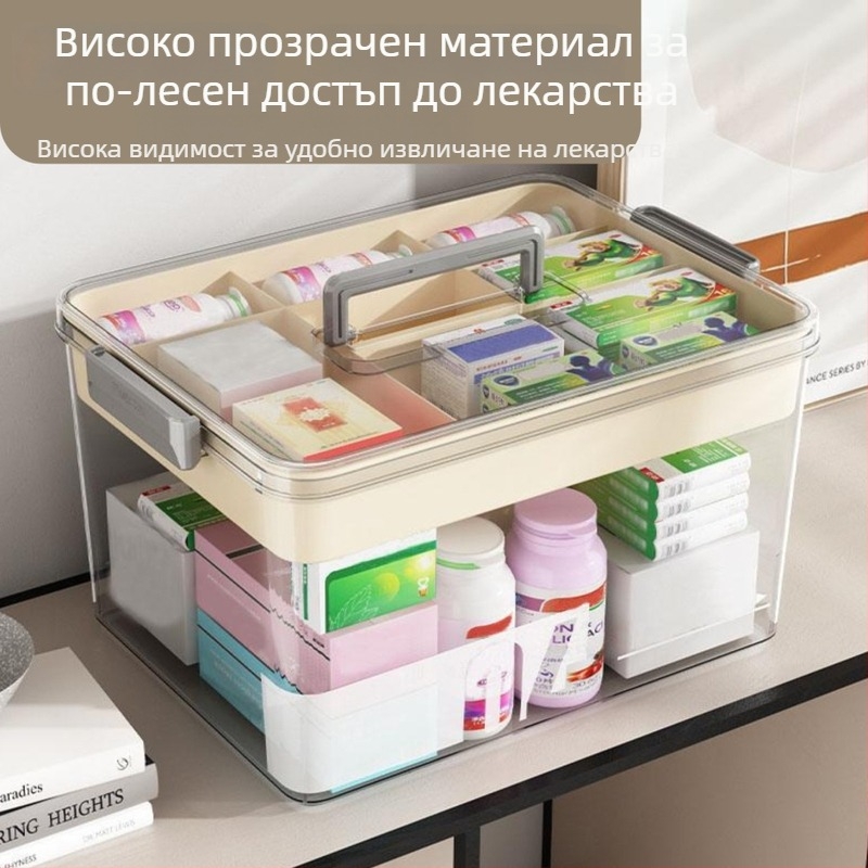Многослойна аптечна кутия за домашно ползване, прозрачна, голям капацитет, с 7 отделения