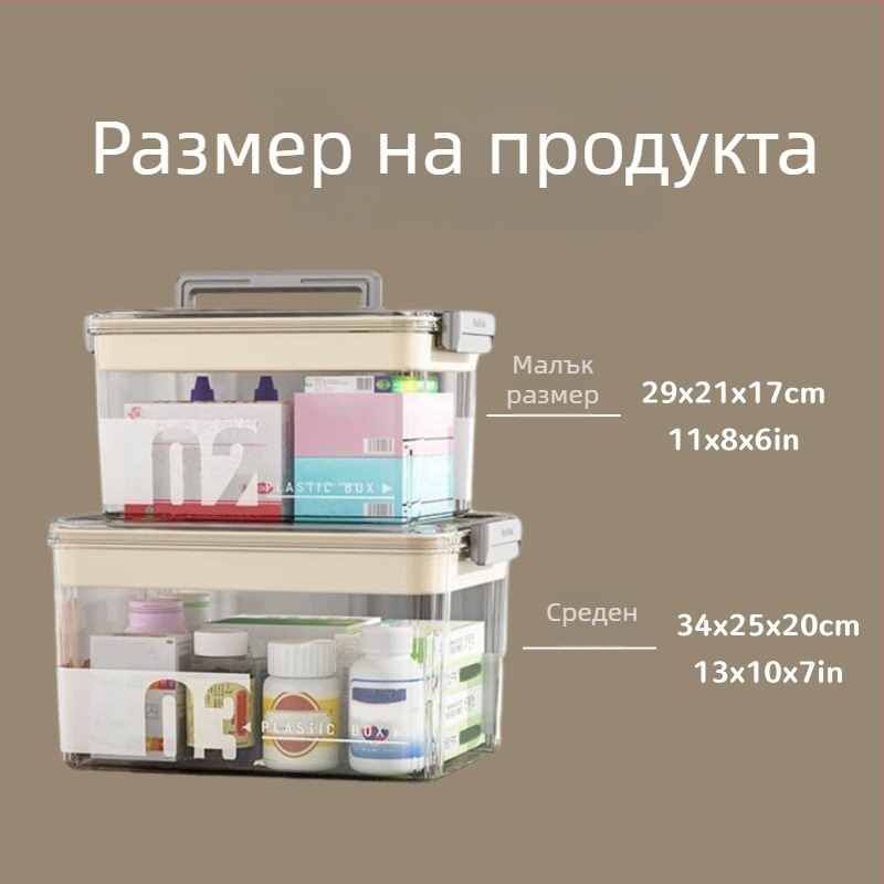 Многослойна аптечна кутия за домашно ползване, прозрачна, голям капацитет, с 7 отделения