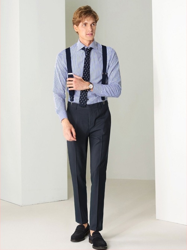 Мъжки панталони за костюм с птичи очи образ – модел 092, Slim-fit, полиестер