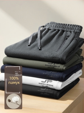 Мъжки дълги дебели спортни панталони с прави крачоли, памук дишащ, висока талия, без колан, връзка за стягане, подходящи за есенно-зимния сезон