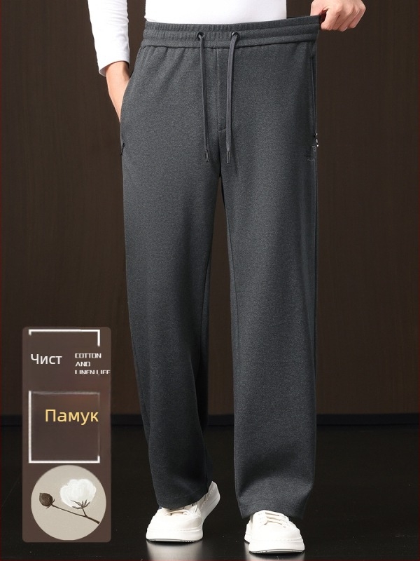 Мъжки дълги дебели спортни панталони с прави крачоли, памук дишащ, висока талия, без колан, връзка за стягане, подходящи за есенно-зимния сезон