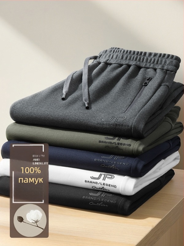 Мъжки дълги дебели спортни панталони с прави крачоли, памук дишащ, висока талия, без колан, връзка за стягане, подходящи за есенно-зимния сезон