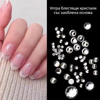 Кръгли стъклени кристали със сребърно дъно, плоско задно, прозрачно бели, ръчно изработени украшения за маникюр