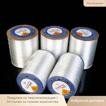 Прозрачен еластичен шнур на голям рулон, кристален кръгъл кабел за бижута DIY, нишка за мъниста