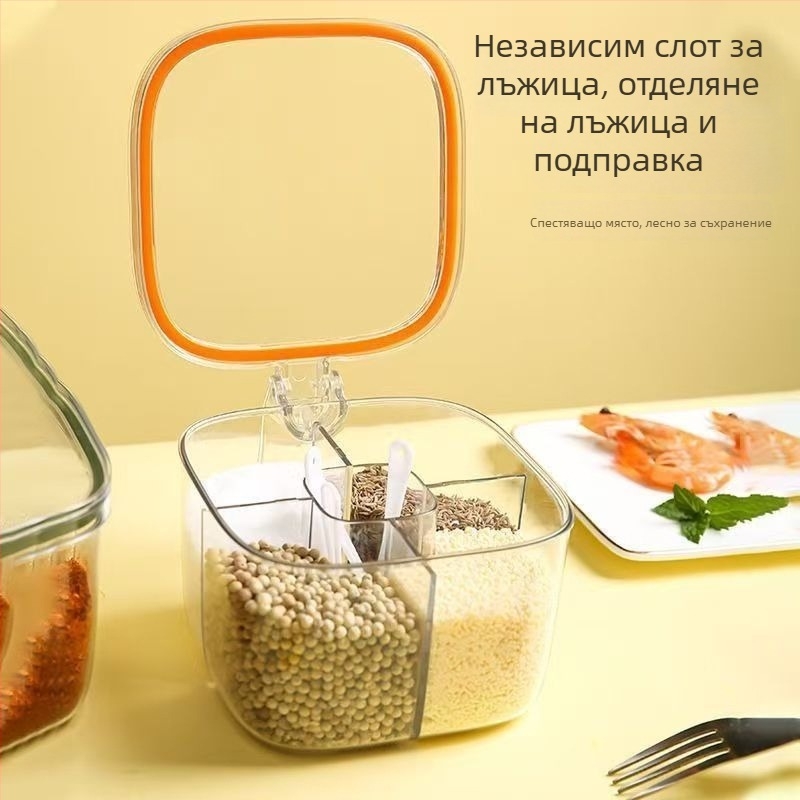 Комплект кутии за подправки за домашна кухня с множество отделения за сол, мононатриев глутамат, пипер и други подправки.