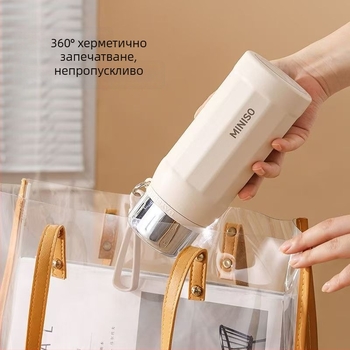 Портативна термо-чаша от неръждаема стомана с каишка за носене, хранителен клас, голям капацитет, осмоъгълна форма, за жени, 304 неръждаема стомана