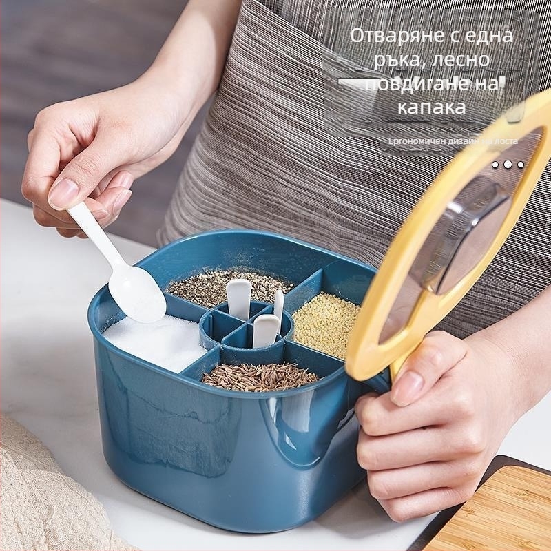 Комплект за подправки с четири отделения – интегриран за домашна кухня, запечатани съдове за съхранение