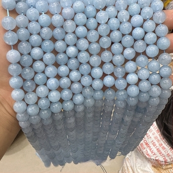 Аквамаринови мъниста от естествен камък, кръгли за DIY бижута, полуготови елементи