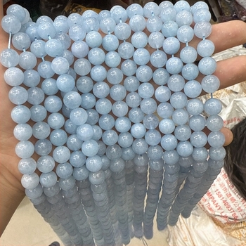 Аквамаринови мъниста от естествен камък, кръгли за DIY бижута, полуготови елементи