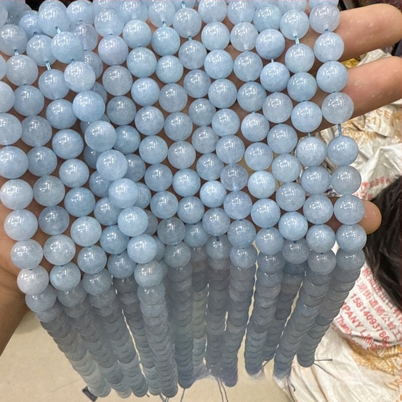 Аквамаринови мъниста от естествен камък, кръгли за DIY бижута, полуготови елементи