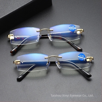 Безрамкови очила за четене за мъже, HD защита срещу синя светлина, леки и бизнес минималистичен стил.