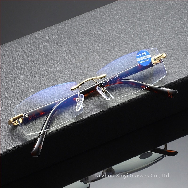 Безрамкови очила за четене за мъже, HD защита срещу синя светлина, леки и бизнес минималистичен стил.