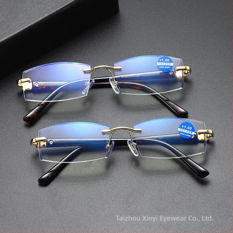 Безрамкови очила за четене за мъже, HD защита срещу синя светлина, леки и бизнес минималистичен стил.