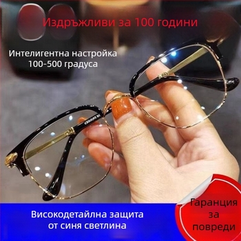 Висококачествени очила за четене със смарт зум, автоматично регулиране на диоптъра, анти-синя светлина, безрамков дизайн с титаниева сплав, набор лещи