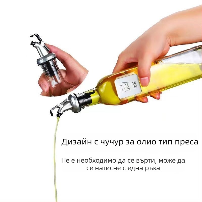 Стъклен комплект за олио за дома: против протичане, бутилки за соев сос и оцет и квадратна бутилка за зехтин