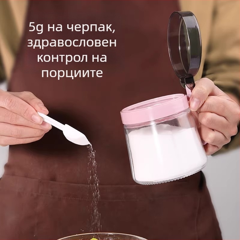 Стъклен комплект за подправки за домакинството: интегрирана кутия за подправки със солник, съд за ароматно масло и стъклени бутилки за подправки – модерен минималистичен дизайн.