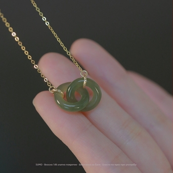 Колие от естествен нефрит Хетиан, обков 925 сребро с взаимно свързани пръстени, лек лукс, ретро стил, водоустойчиво