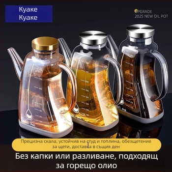 Стъклена бутилка за олио за домашна употреба, без капене, съд за масло и подправки, бутилка за соев сос и оцет, контейнер за съхранение на олио