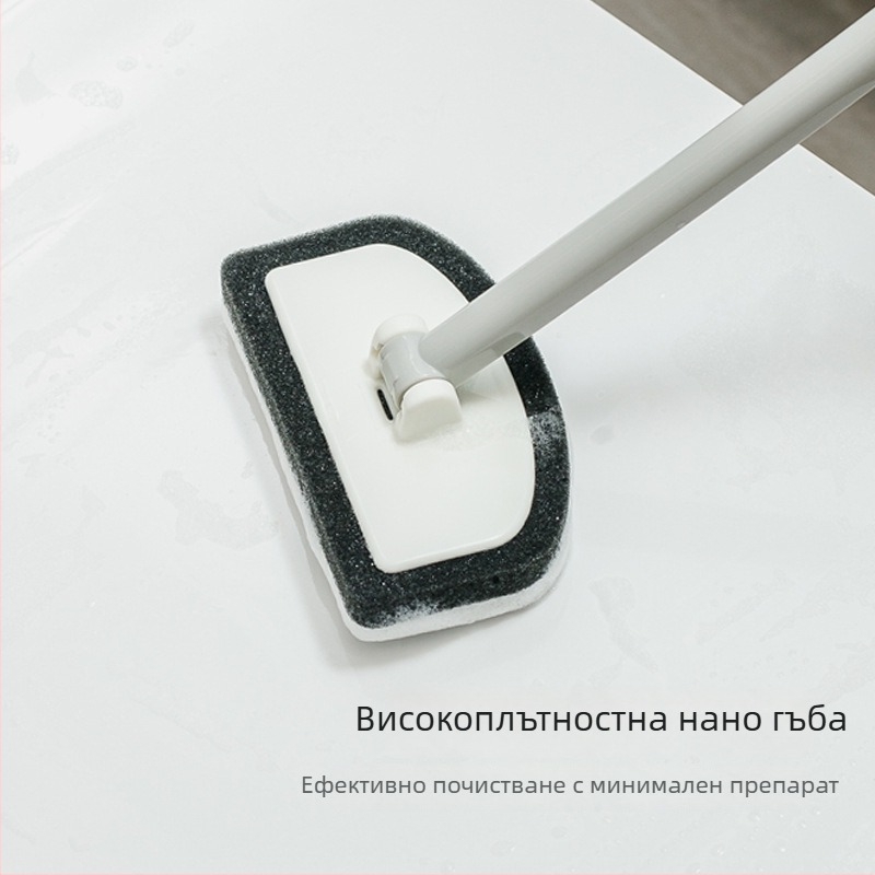 Почистваща четка за баня с дълга дръжка за стъкло, огледало, кран и плот — меламинова гъба за отстраняване на котления камък и замърсявания