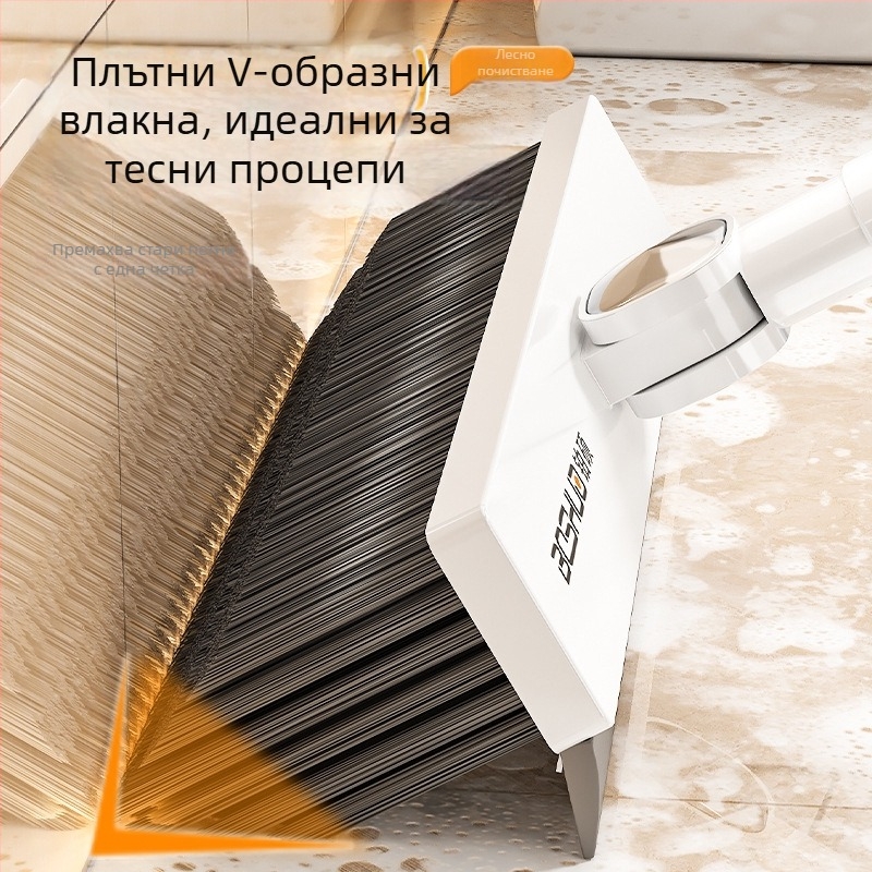 Дълга дръжкова подова четка с твърда щетина за баня и тоалетна – почистване на фуги между плочките