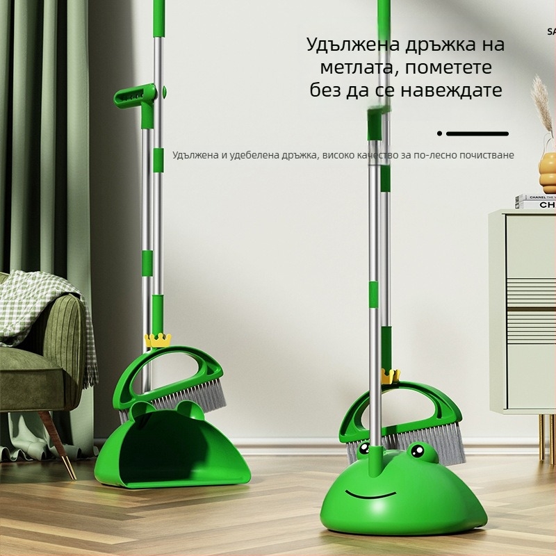 Комплект метла и лопатка за прах с мило карикатурно прасенце – домашно използване, меки четина