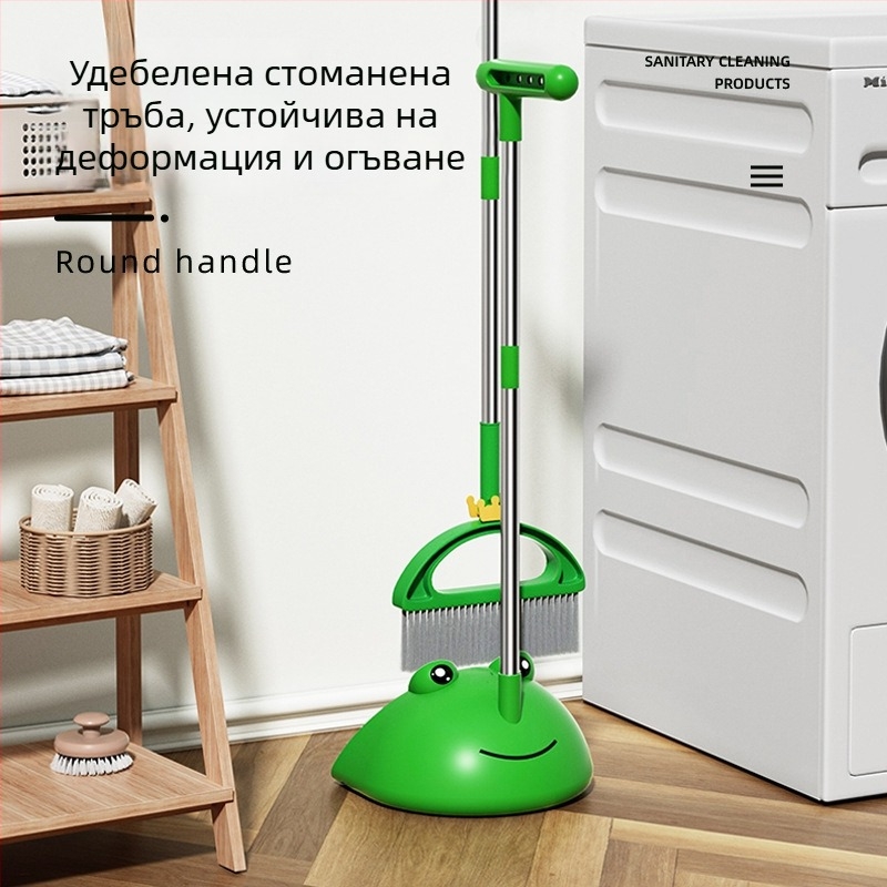 Комплект метла и лопатка за прах с мило карикатурно прасенце – домашно използване, меки четина