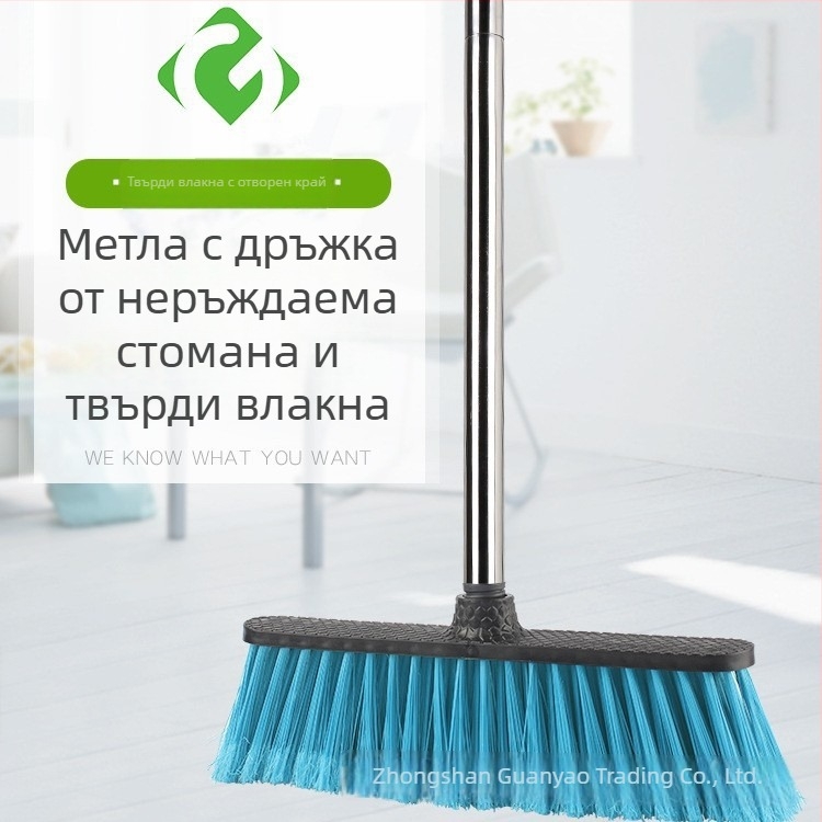 Метла с твърди четинки, пластмасова глава, подсилена конструкция, разглобяема трисекционна дръжка от неръждаема стомана
