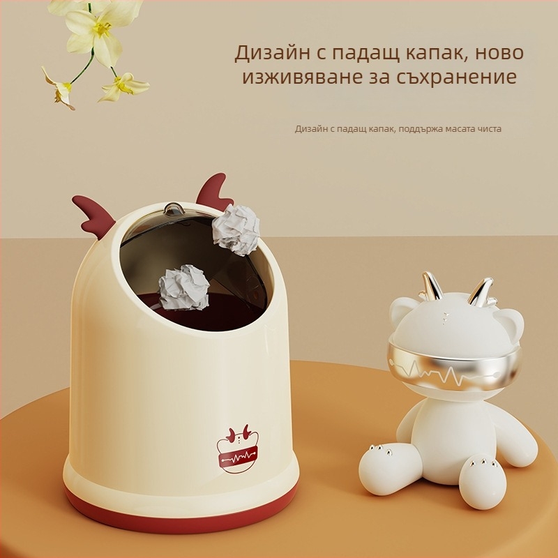 Десктоп кофа за отпадъци с капак, който се отваря при докосване, бареловиден дизайн, капацитет под 4 л, за дом, офис и бюро.