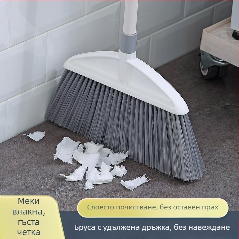 Дълга дръжка за домашна метла с меки влакна, не прилепва косми, ефективно почистване на прах и замърсявания от пода; пластмасова глава и неръждаема стоманена дръжка