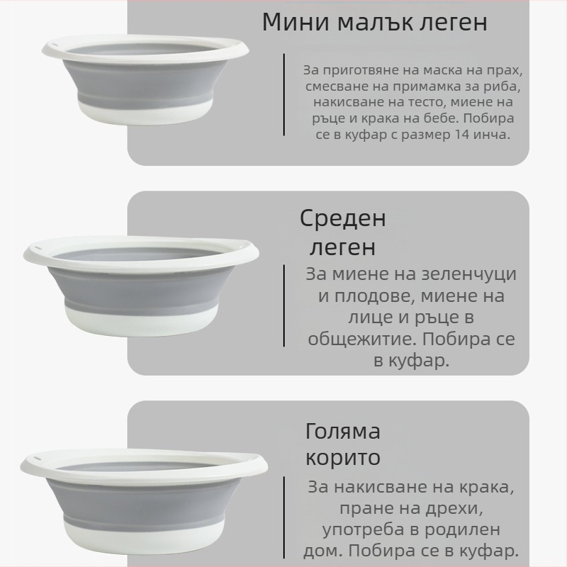 Сгъваема пластмасова домашна мивка за лице, окачващ се трисъставен комплект, за възрастни; мивка за крака на бебе и измиване на зеленчуци в кухнята