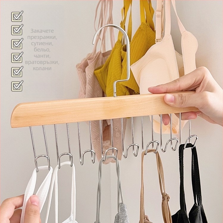 Дървена мултифункционална закачалка за бельо и връзки, вълнообразна сушилна конструкция с дървена кука