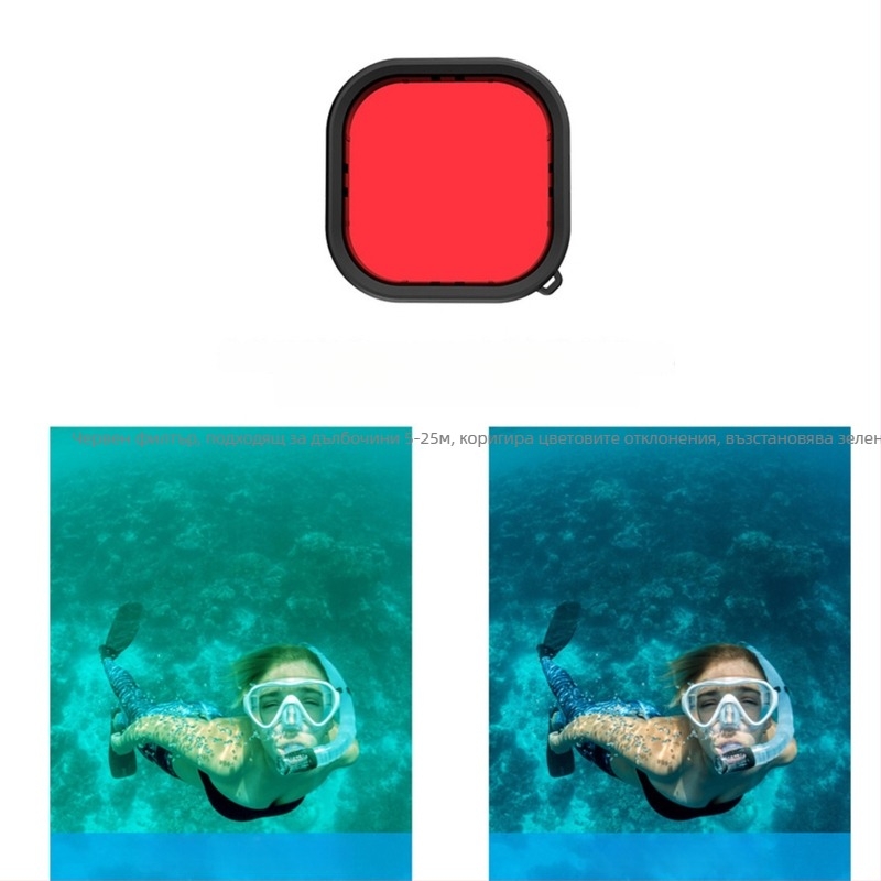 GoPro 9–12 водоустойчив корпус с филтри: червен, розов и лилав