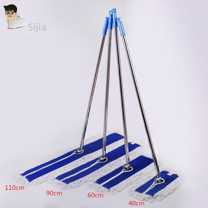 Sijia 90 cm плосък моп с памучни нишки и дръжка от неръждаема стомана за хотели, ресторанти и лобита