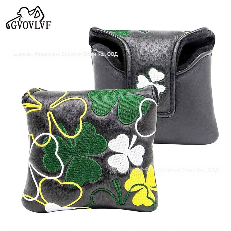 Калъф за голф путър с форма на детелина, PU магнитно затваряне, L-образен и квадратен дизайн