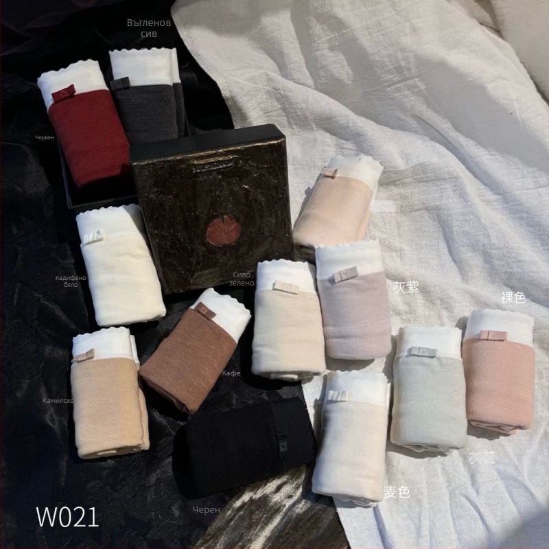 Xiaolan W021 Дамски бикини с дантела, памучна подплата, средна талия, кешмирено топло усещане, есенно-зимна колекция 2025