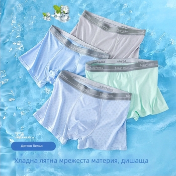 Дишащи антибактериални боксерки за юноши, лятни тънки, ледена коприна, модал, безшевни, средна талия, едноцветни