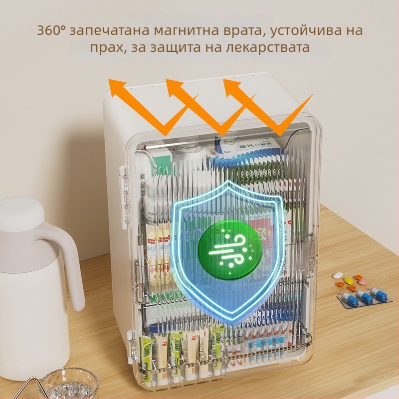 Сгъваема аптечна кутия с множество отделения, прозрачен корпус, голяма вместимост за съхранение на лекарства у дома
