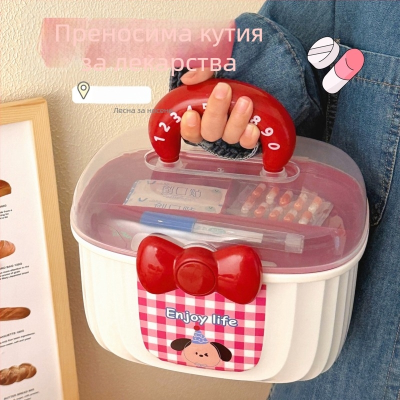 Многофункционална преносима кутия за съхранение с капак, прозрачен двуслоен организатор за аксесоари за коса и бижута, креативна сладка кутия за лекарства