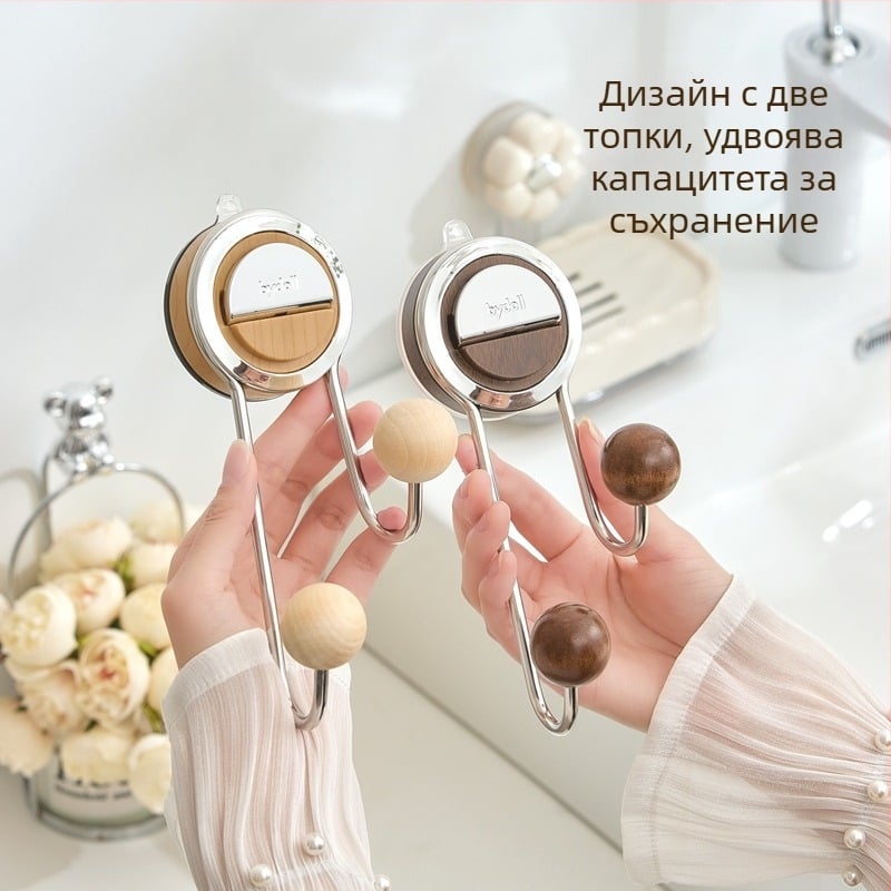 Вакуумна кука за стена, мултифункционална, без пробиване, ABS, двойна закачалка в nordic стил, капацитет 10 кг