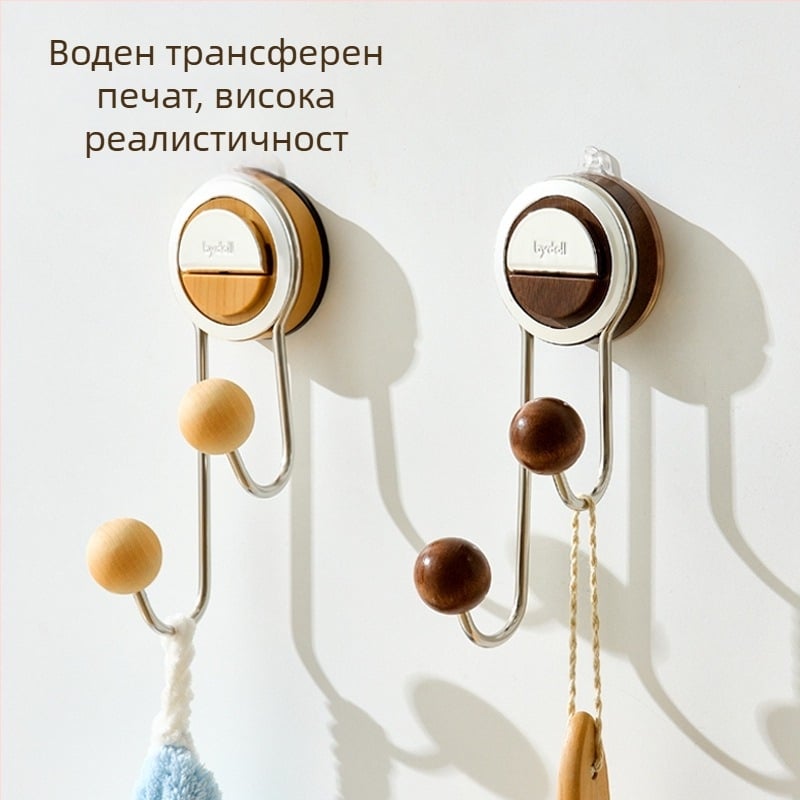 Вакуумна кука за стена, мултифункционална, без пробиване, ABS, двойна закачалка в nordic стил, капацитет 10 кг