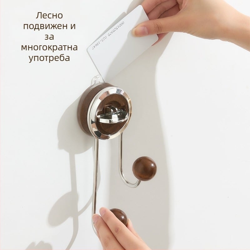 Вакуумна кука за стена, мултифункционална, без пробиване, ABS, двойна закачалка в nordic стил, капацитет 10 кг