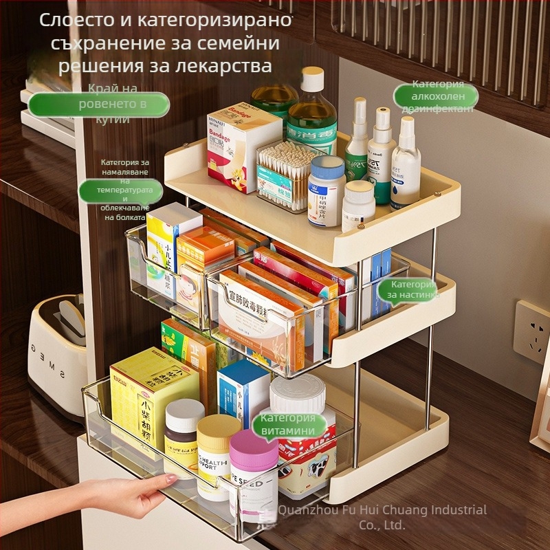 Кутия за лекарства с чекмеджета, голям капацитет, настолен многослоен органайзер за медикаменти и първа помощ