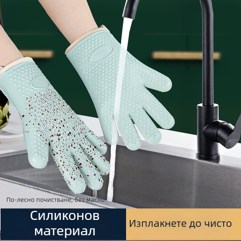 Силиконови термоустойчиви ръкавици с изолация и удебеляване за кухня, подходящи за фурна и микровълнова, нехлъзгащи и устойчиви на нагряване