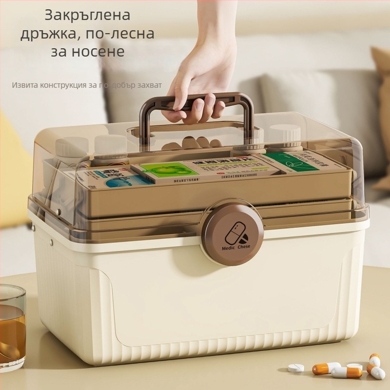 Голям капацитет кутия за лекарства за дома, с много отделения, пластмасов органайзер за лекарства