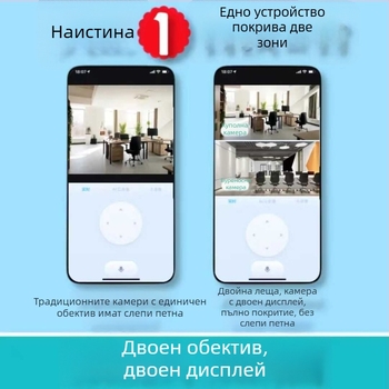 5MP безжична Wi-Fi камера с двойно изображение, HD цветно нощно виждане, гласова и светлинна аларма, наблюдение, мрежов порт
