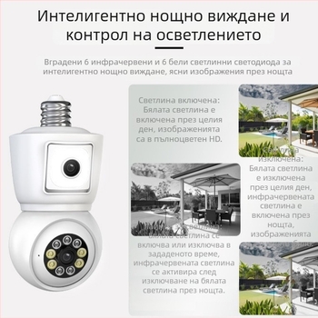 Камера с крушка и двойен обектив, ICSEE, 3 MP, шарнирно свързване