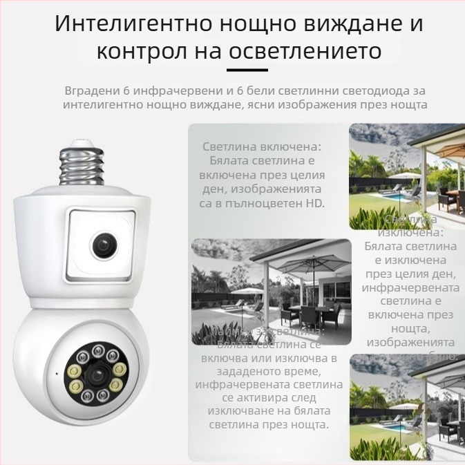 Камера с крушка и двойен обектив, ICSEE, 3 MP, шарнирно свързване